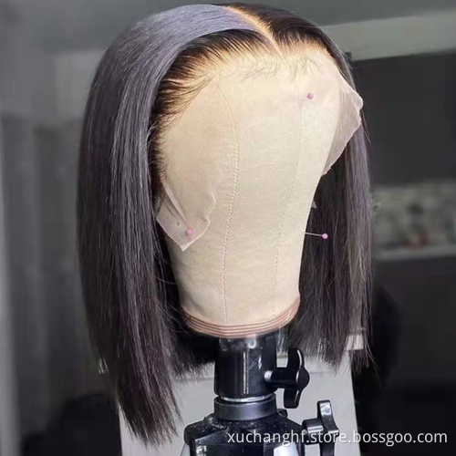 Wholesale Prices Brazilian Colorful Short Bob Lace Wig Human Hair Straight 4x4 13x4 Color Bob Wig With Bangs For Black Women